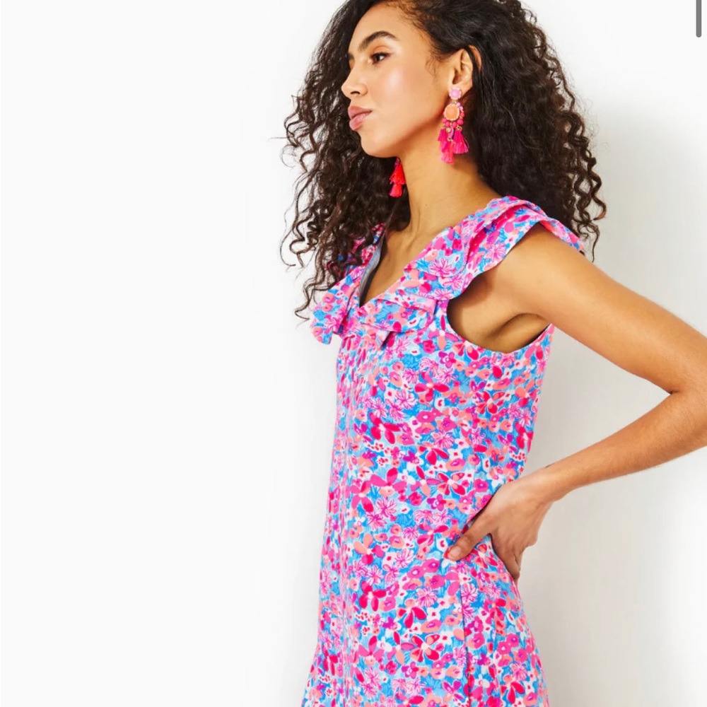 NWT Lilly Pulitzer Linwood Ruffle Romper, Size: 00, Color: Aura Pink